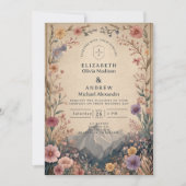 Wildflower Mountain Botanical Wedding Kaart (Voorkant)