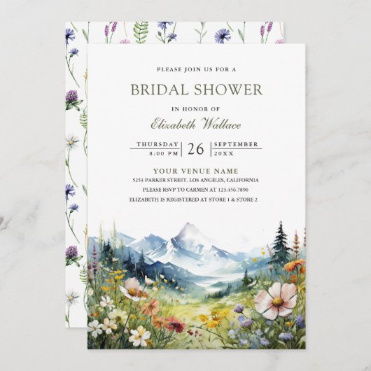 Wildflower Mountain Meadow QR Code Bridal Shower Kaart (Voorkant / Achterkant)