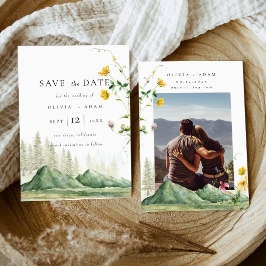Wildflower Mountain Photo Flat Save The Date Kaart