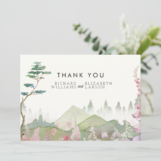 Wildflower Mountain Waterverf bruiloft Bedankkaart (Staand voorkant)