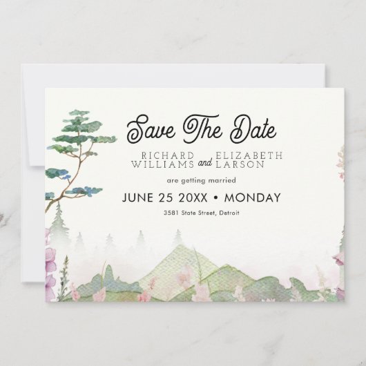 Wildflower Mountain Waterverf bruiloft Save The Date (Voorkant)