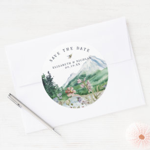 Wildflower Mountain Weddenschap Save the Date Ronde Sticker