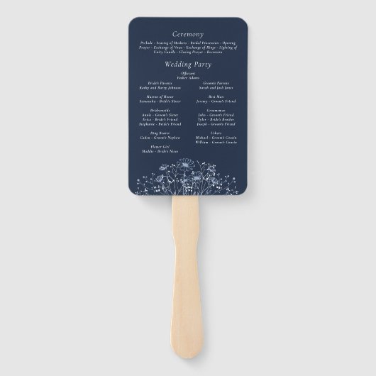 Wildflower Navy Wit Botanisch Bloemen Programma Handwaaier (Achterkant)