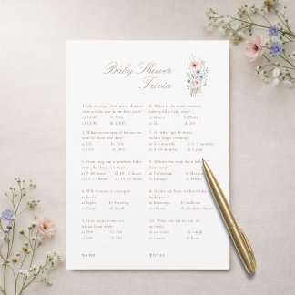 Wildflower Neutral Baby Shower Trivia Game Card Kaart