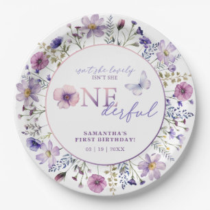 Wildflower ONEderful 1st Birthday Borden - Paarse Papieren Bordje