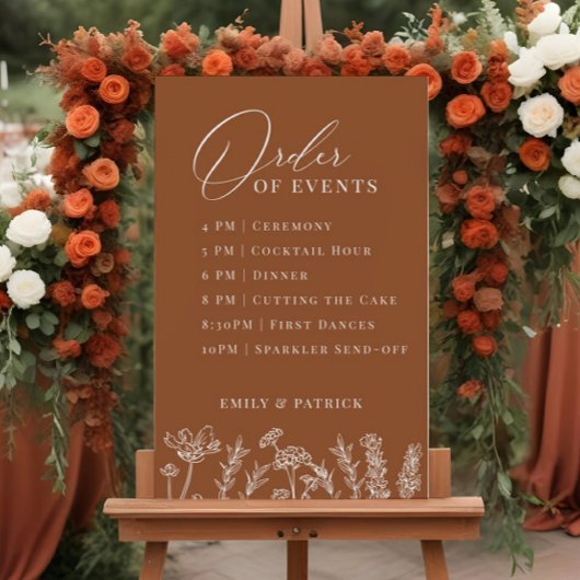 Wildflower Order of Events Bruiloft Terracotta Tek Poster