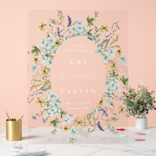 Wildflower Ovaal Krans Lijst bruiloft Welkom Acryl Bord (Huwelijk)