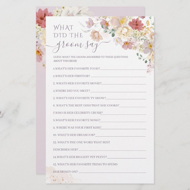 Wildflower Paarse Bridal wat zei de bruidegom (Voorkant / Achterkant)