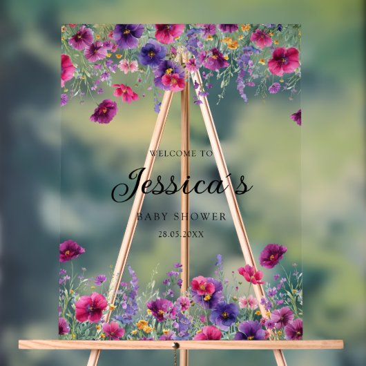 Wildflower, Paarse-Roze-Flower Baby shower Acryl Bord (Neutraal)