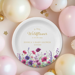 Wildflower, Paarse-Roze-Flower Baby shower Papieren Bordje