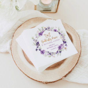 Wildflower paarse vlinder kussen verjaardag servet