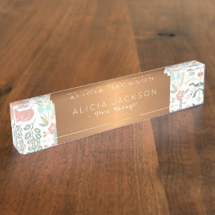 Wildflower patroon koper goud glitter business naambordje