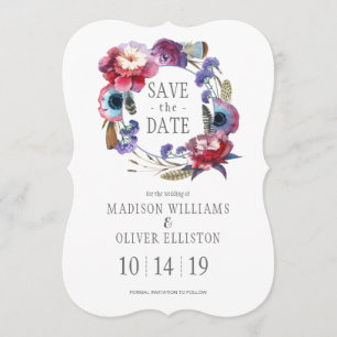 Wildflower Peony Floral Feathers Datum opslaan Save The Date