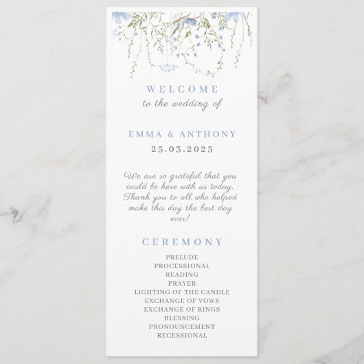 Wildflower Periwinkle huwelijksceremonie Programma (Voorkant)