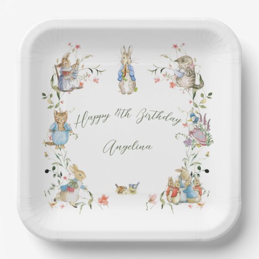 Wildflower Peter het Konijn Verjaardag Groot Papieren Bordje (Voorkant)