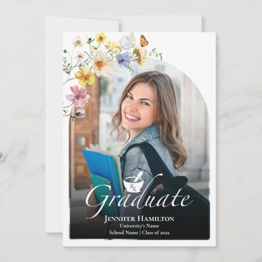 Wildflower Pharmacy School Foto Afstuderen Aankondiging (Voorkant)