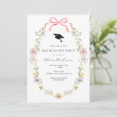 Wildflower Pink Bow Afstuderen Fotofeest Kaart (Staand voorkant)