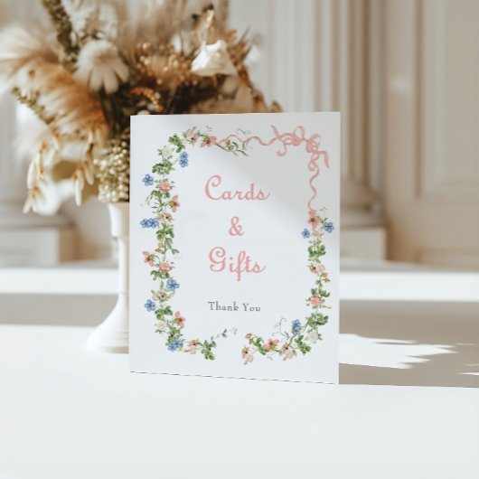 Wildflower Pink Bow Baby shower Kaarten en geschen Poster