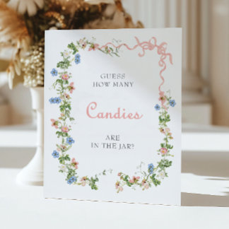 Wildflower Pink Bow Hoeveel Snoepjes in de pot Poster