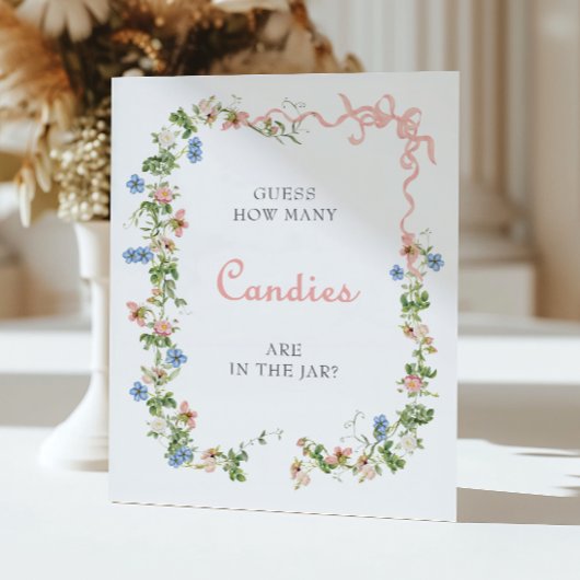 Wildflower Pink Bow Hoeveel Snoepjes in de pot Poster