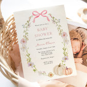Wildflower Pink Bow Pumpkin Baby shower Kaart