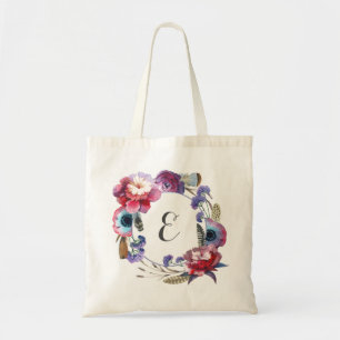 Wildflower Pony Floral met veren   Monogram Tote Bag