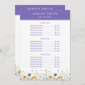 Wildflower Prijs Menu (Voorkant / Achterkant)