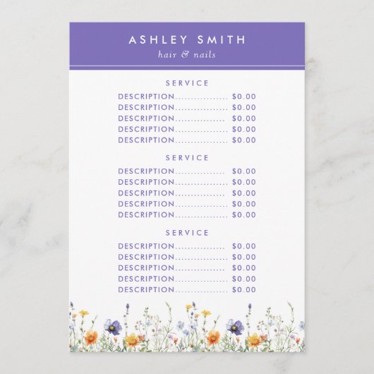 Wildflower Prijs Menu (Voorkant)