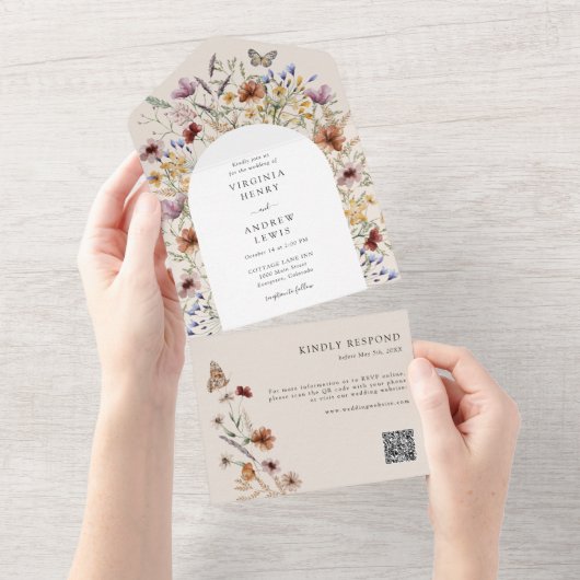 Wildflower QR-code All In One Uitnodiging (Afscheurbaar)