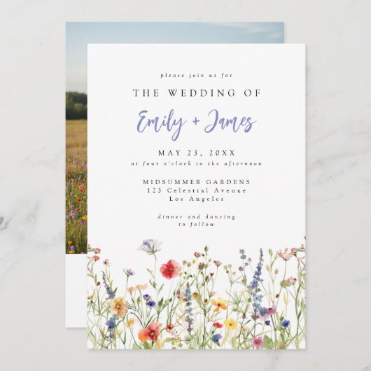 Wildflower QR Code Photo Wedding Invitation (Devant / Derrière)