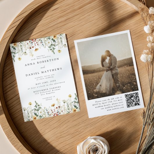 Wildflower QR Code Photo Wedding Invitation Kaart