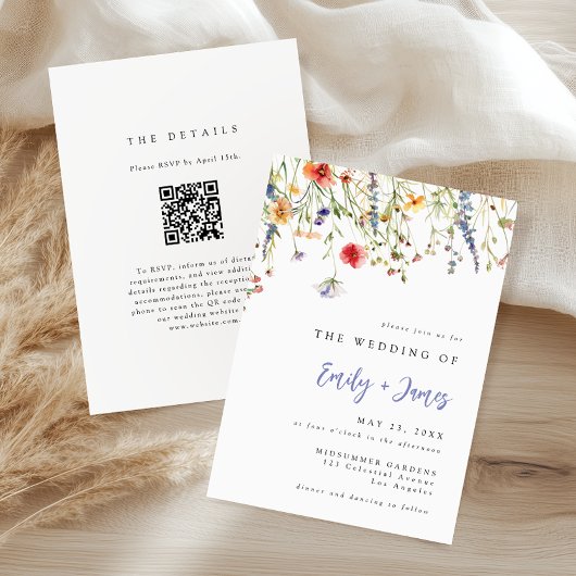 Wildflower QR Code Wedding Invitation