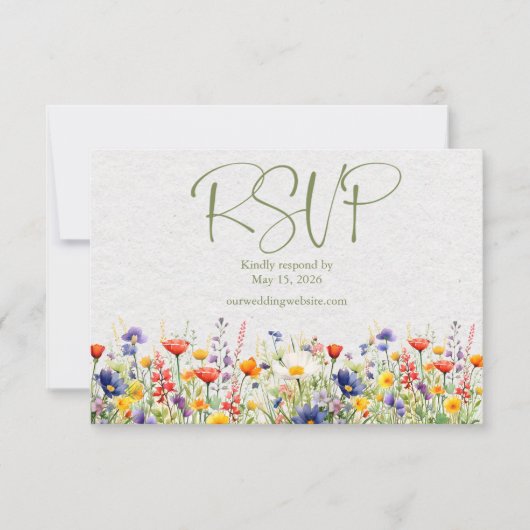 Wildflower QR Code Wedding RSVP Card Kaartje (Voorkant)