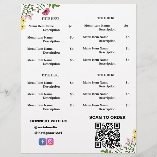 Wildflower Restaurant Afsluiten Menu QR-code (Achterkant)