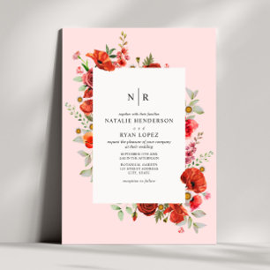 Wildflower Rode klaproos Bloemen Roze Bruiloft Kaart