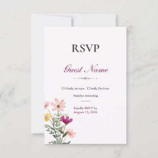 Wildflower Romance RSVP-kaart | Roze Bloemen RSVP Kaartje