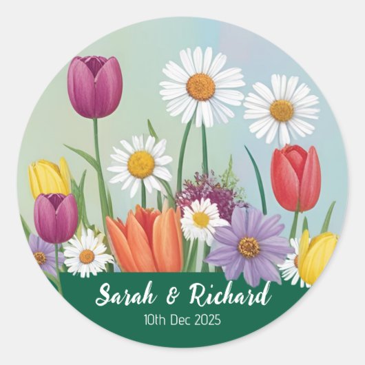 Wildflower Romantic Garden Spring Wedding Ronde Sticker (Voorkant)