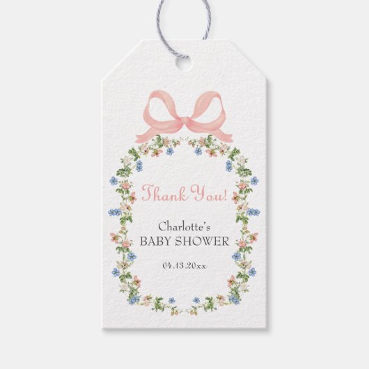 Wildflower Roze Bow Baby shower Cadeaulabel (Voorkant)