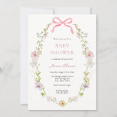Wildflower Roze Bow Baby shower Kaart (Voorkant)