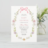 Wildflower Roze Bow Baby shower Kaart (Staand voorkant)