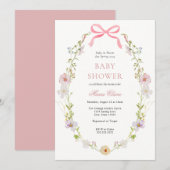 Wildflower Roze Bow Baby shower Kaart (Voorkant / Achterkant)