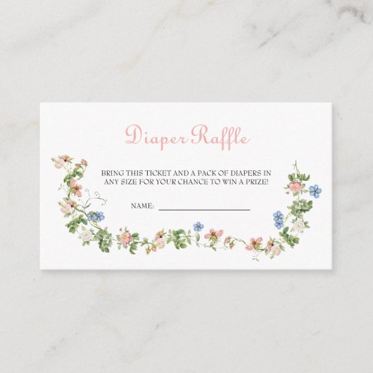 Wildflower Roze Bow Baby shower Luier Raffle Informatiekaartje (Voorkant)