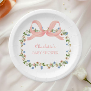 Wildflower Roze Bow Baby shower Papieren Bordje
