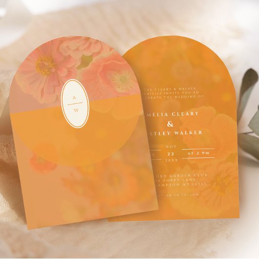 Wildflower Roze Poppy Wedding Monogram Kaart