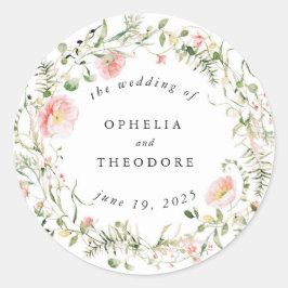 Wildflower Roze Waterverf bruiloft gunst Dank u Ronde Sticker