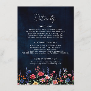 Wildflower Rustic Boho Floral Navy Wedding Details Informatiekaartje
