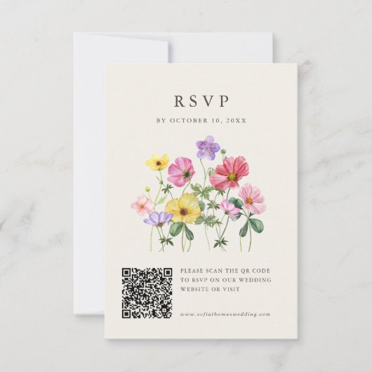 Wildflower Rustic Chic Bloemen Boho Foto QR Code RSVP Kaartje (Voorkant)
