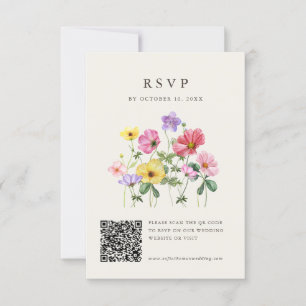 Wildflower Rustic Chic Bloemen Boho Foto QR Code RSVP Kaartje
