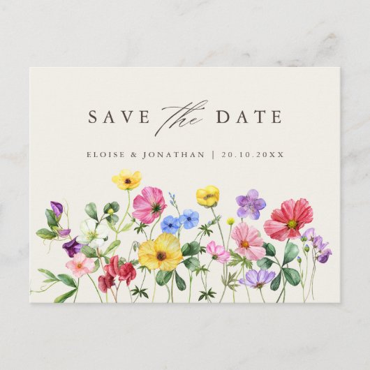 Wildflower Rustic Chic Floral Boho Bewaar de datum Briefkaart (Voorkant)
