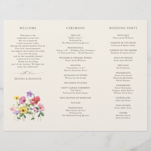 Wildflower Rustic Chic Floral Boho Wedding program (Achterkant)